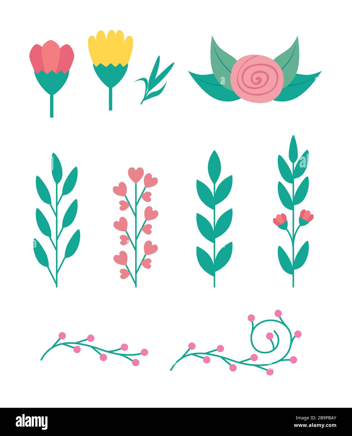 set of cute flowers and branches with leafs Stock Vector Image & Art ...