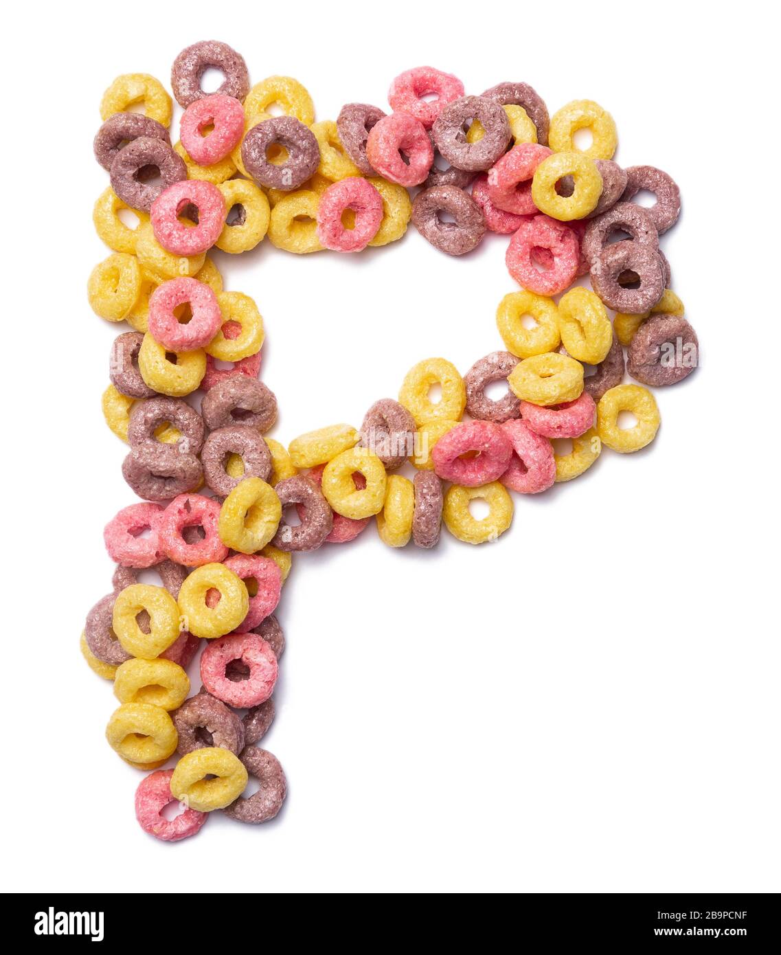 Letter P of the English alphabet from pink colored flakes on a white ...
