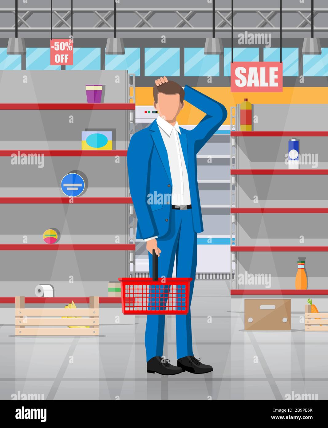 Interior of supermarket with empty shelves Stock Vector Image & Art - Alamy