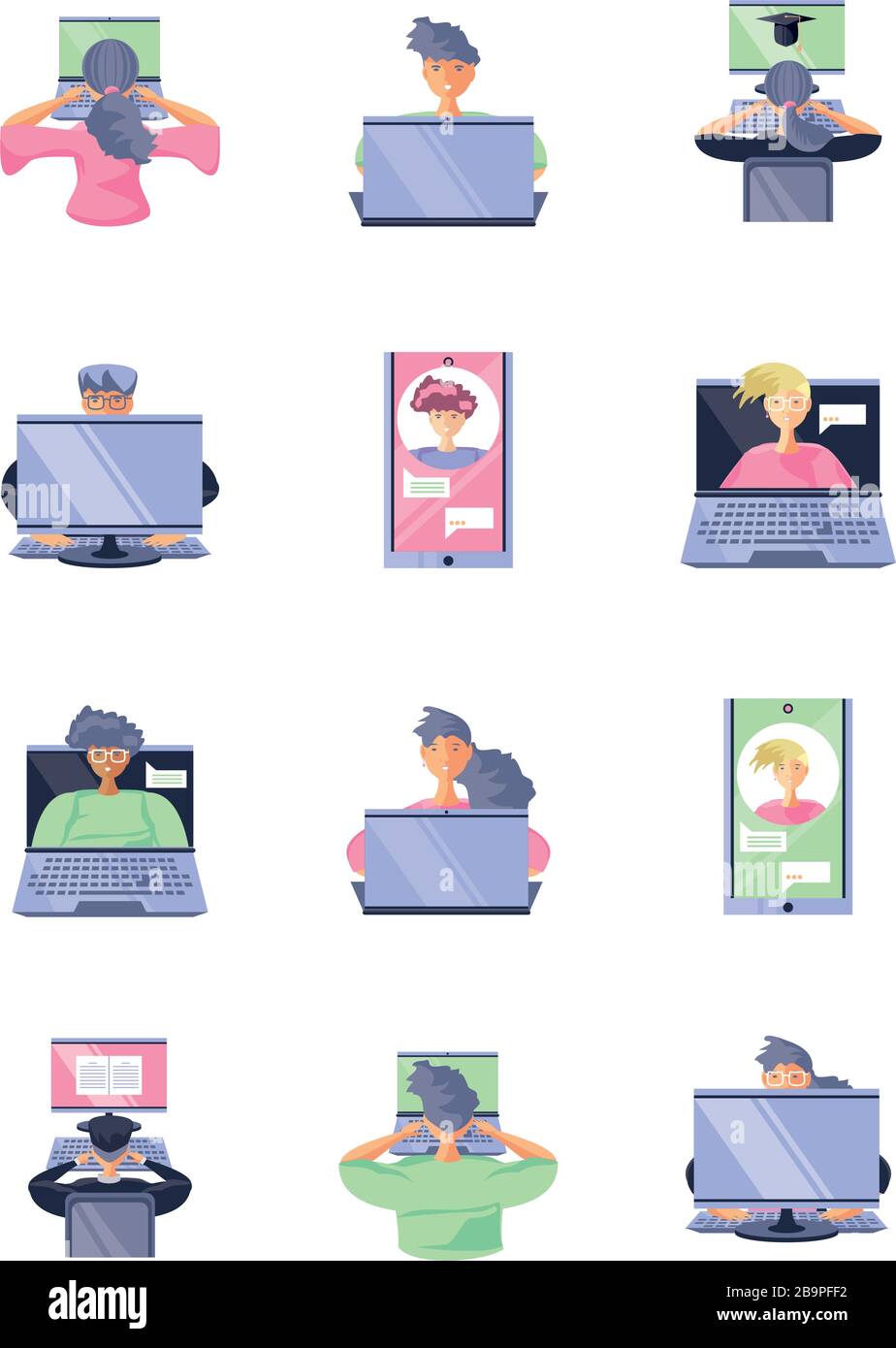 set of icons online education, education technology vector illustration ...