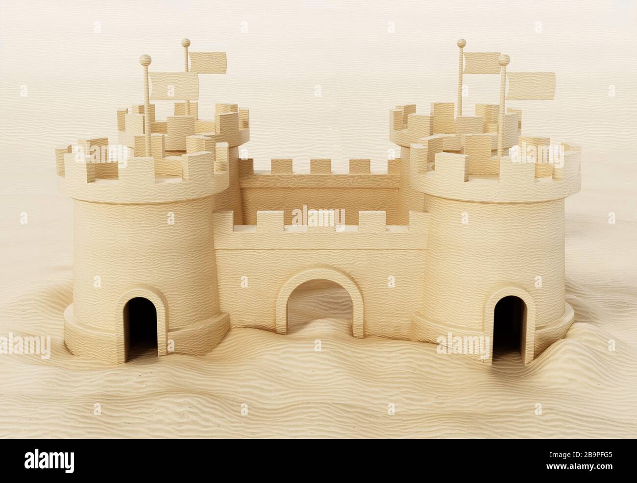 Sandcastle built on the beach sand. 3D illustration Stock Photo - Alamy