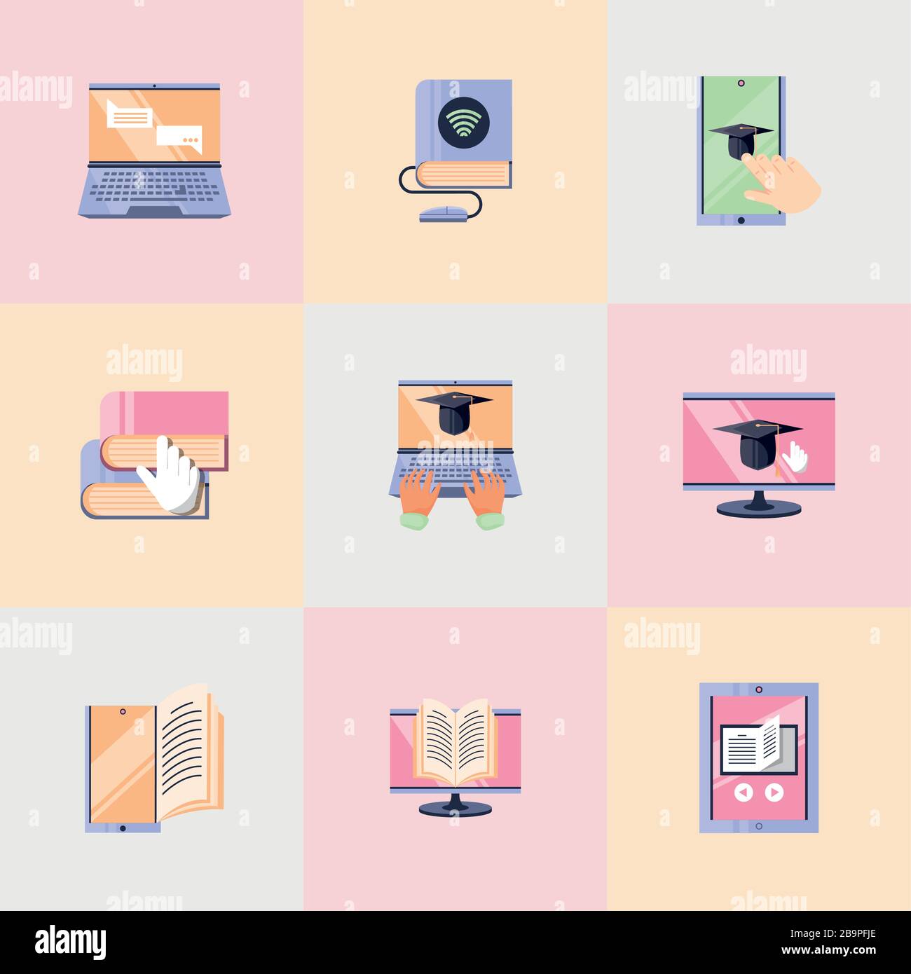 set of icons online education, education technology vector illustration ...