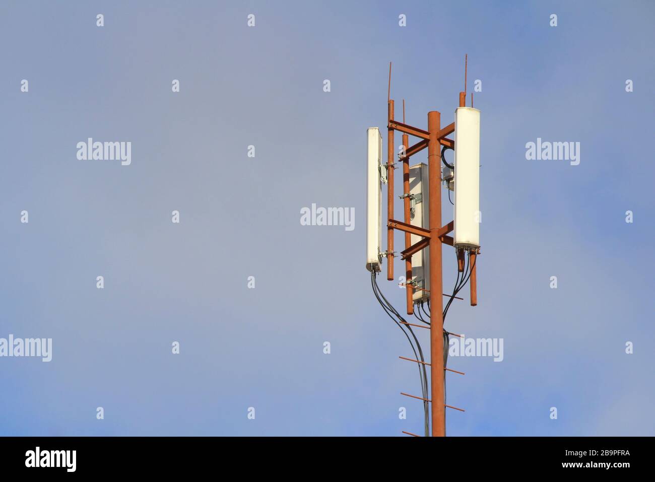 Base station mobile network antenna on a steel structure mast with a