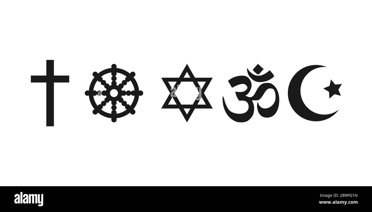Religious symbols icon set. Vector illustration, flat design. Stock Vector