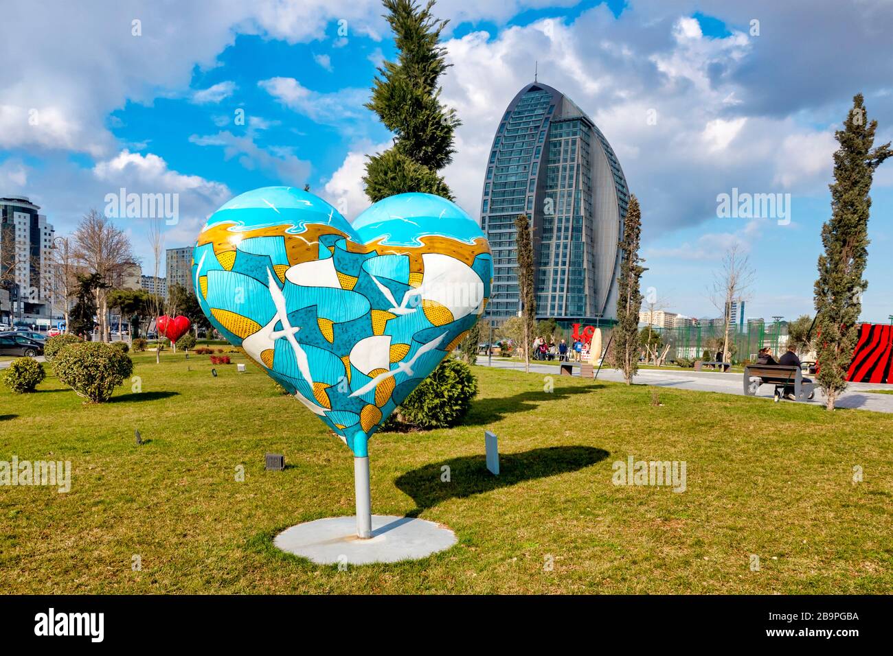 Heart sculpture in the Love Park, Baku, Azerbaijan Stock Photo