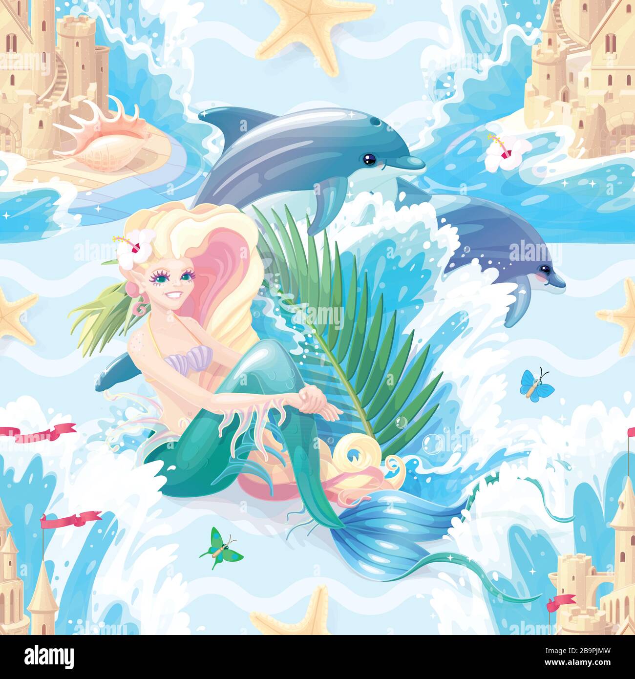 vector marine seamless pattern clip art. Sea design Stock Vector
