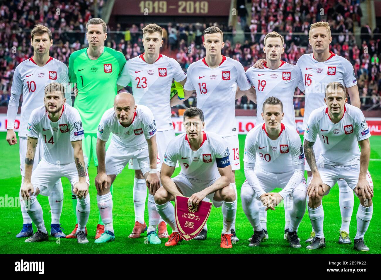 Warsaw, Poland. 24th Mar, 2019. Poland national football team pose for a photo before tthe UEFA EURO 2020 Qualifiers (Group D) match between Poland and Latvia at PGE Narodowy Stadium.(Final score; Poland 2:0 Latvia) Credit: SOPA Images Limited/Alamy Live News Stock Photo