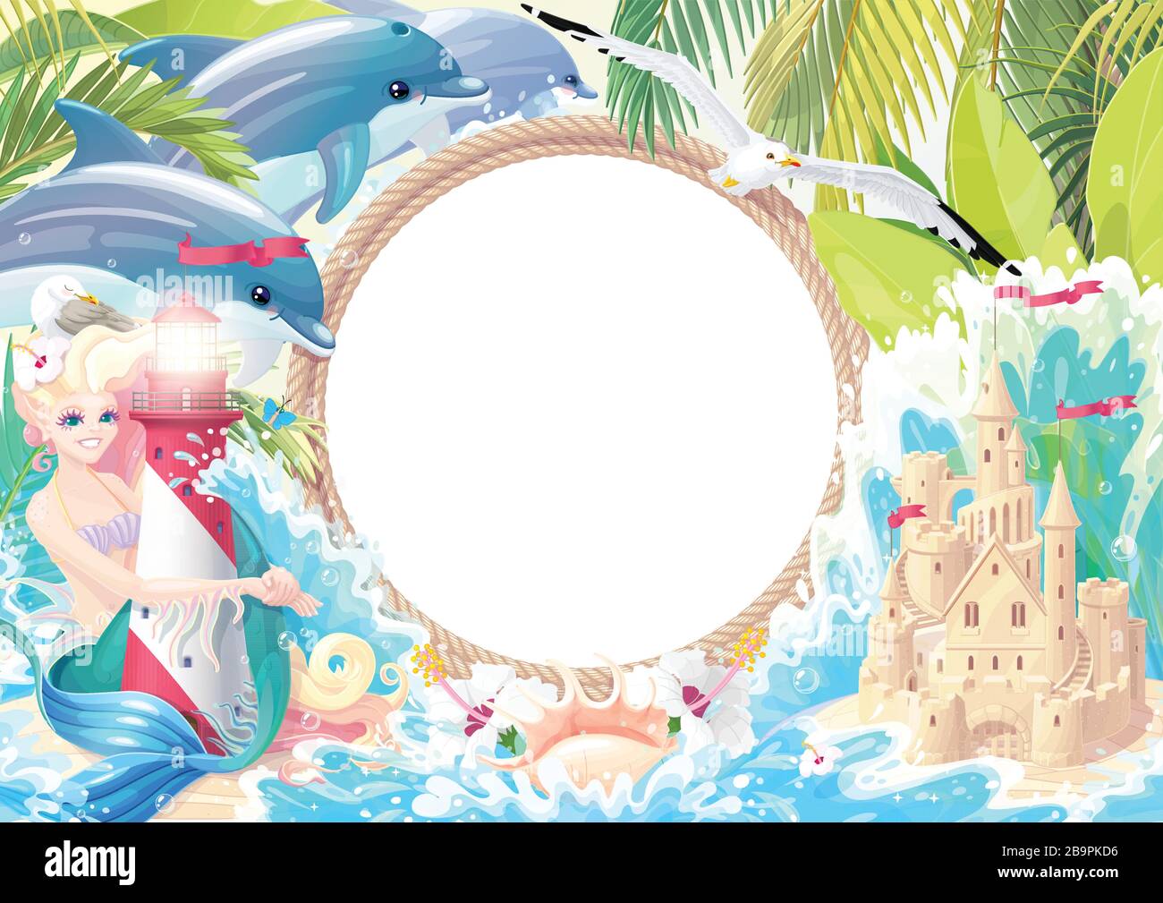 vector tropical sea frame clip art. Summer collage Stock Vector