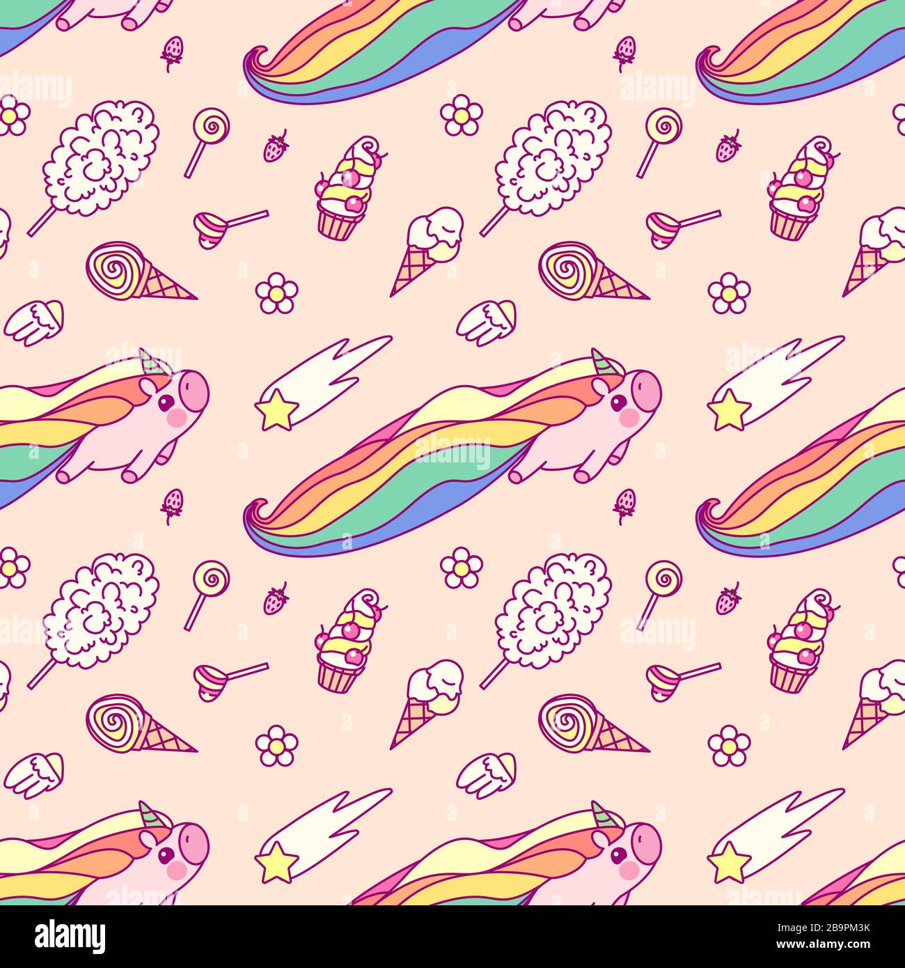vector rainbow unicorn seamless pattern wall art Stock Vector Image ...