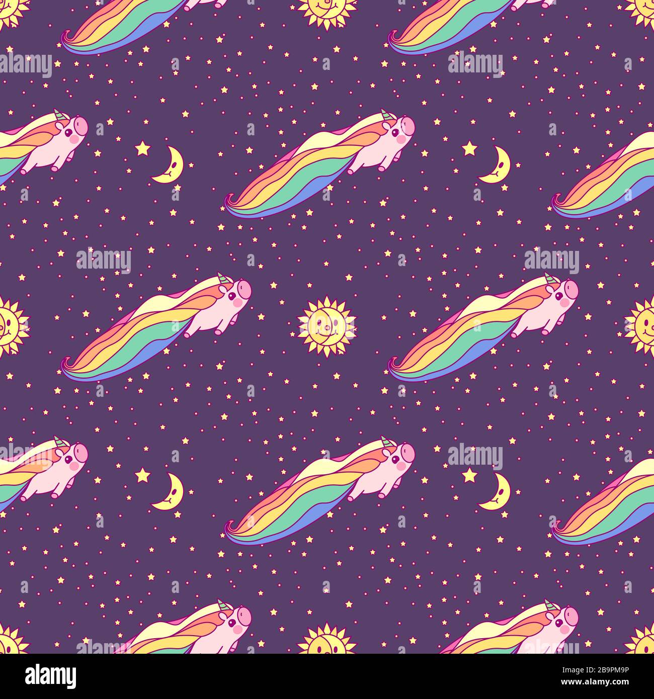 vector rainbow unicorn seamless pattern wall art Stock Vector Image ...