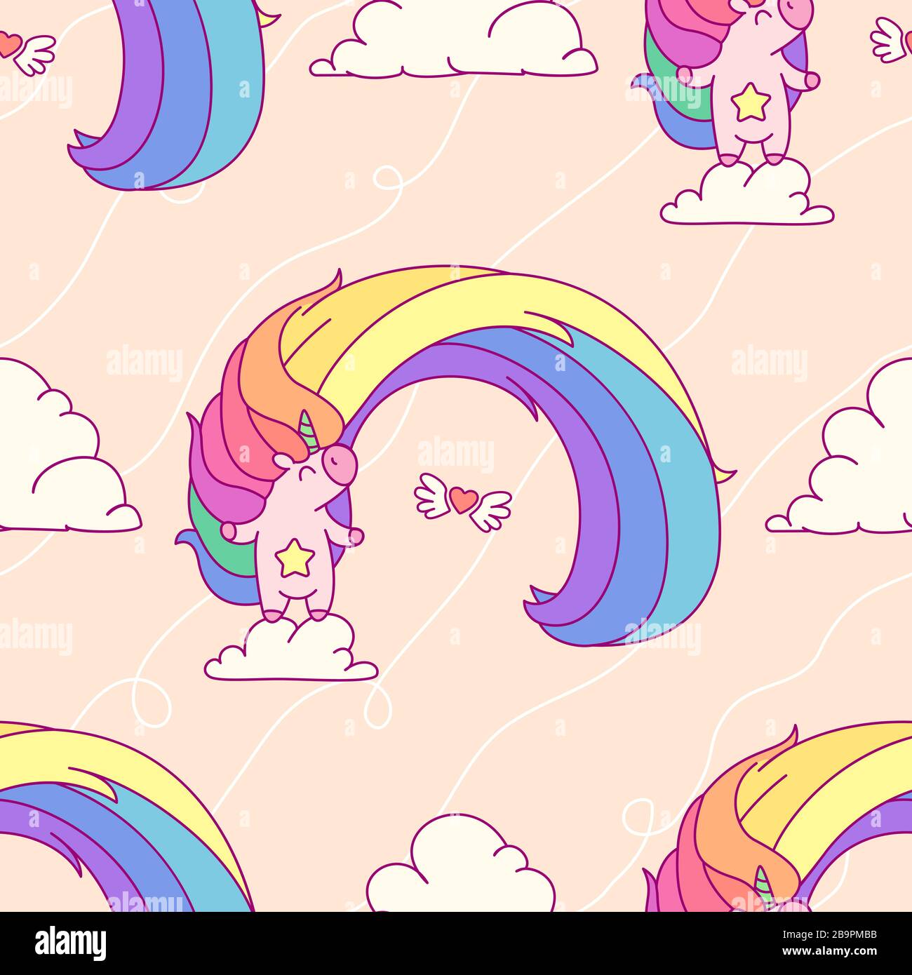 vector rainbow unicorn seamless pattern wall art Stock Vector Image ...