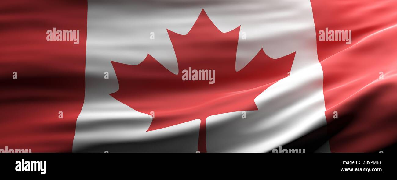 Canada sign symbol. Canadian national flag waving texture background, banner. 3d illustration Stock Photo