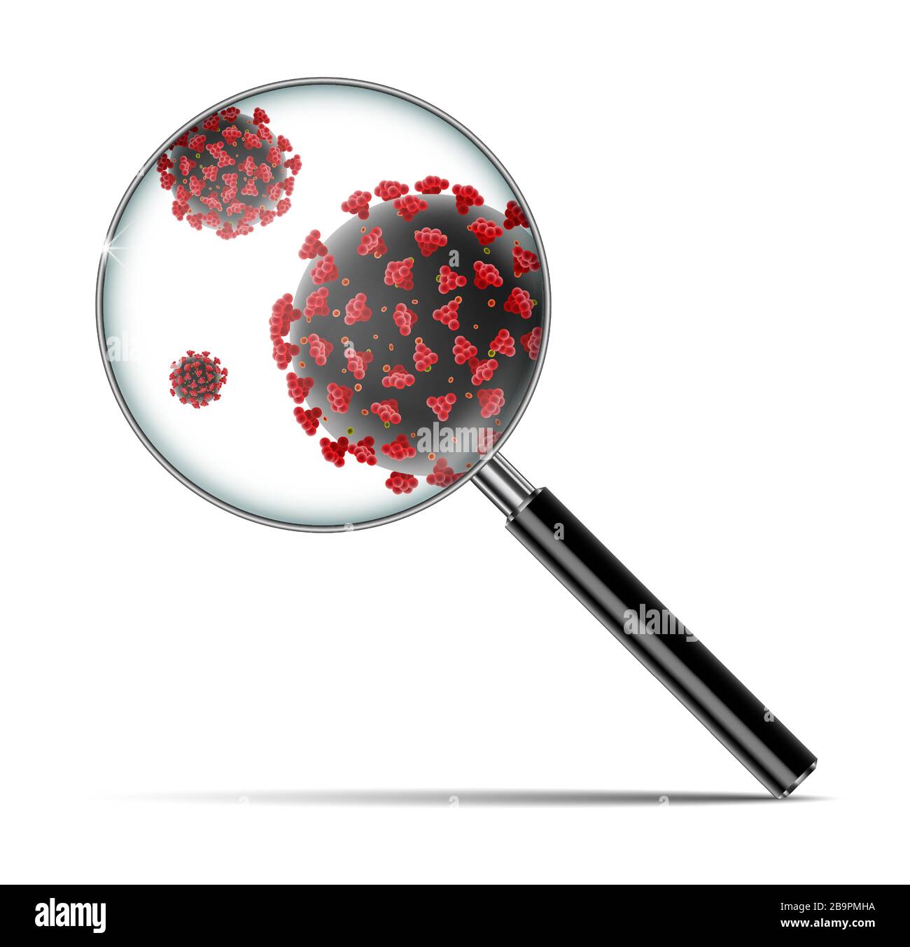 Coronavirus 2019-ncov banner with magnifying glass. Medical virus disease, Coronavirus infections molecule background. vector illustration. Stock Vector