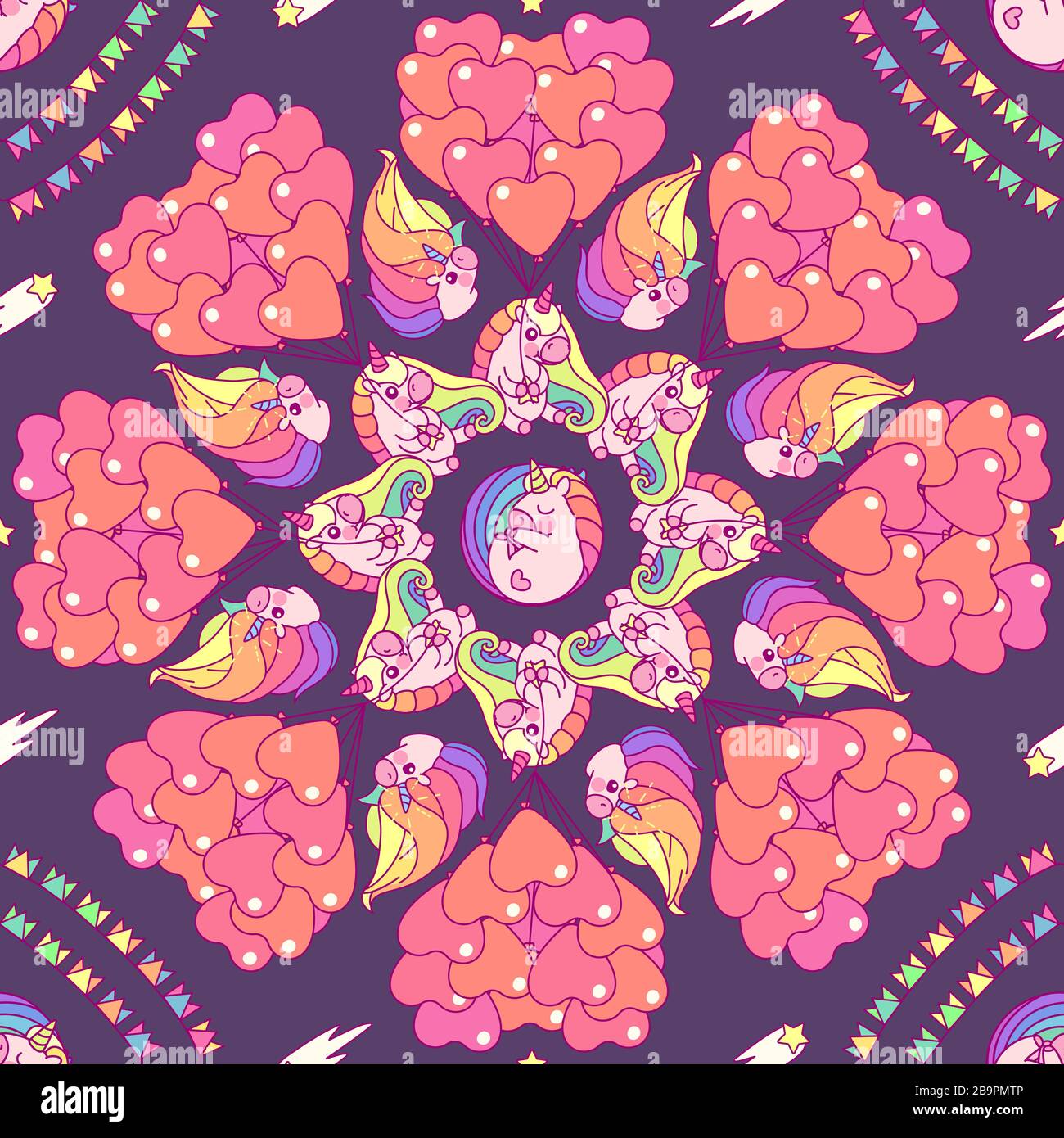vector rainbow unicorn seamless pattern wall art Stock Vector