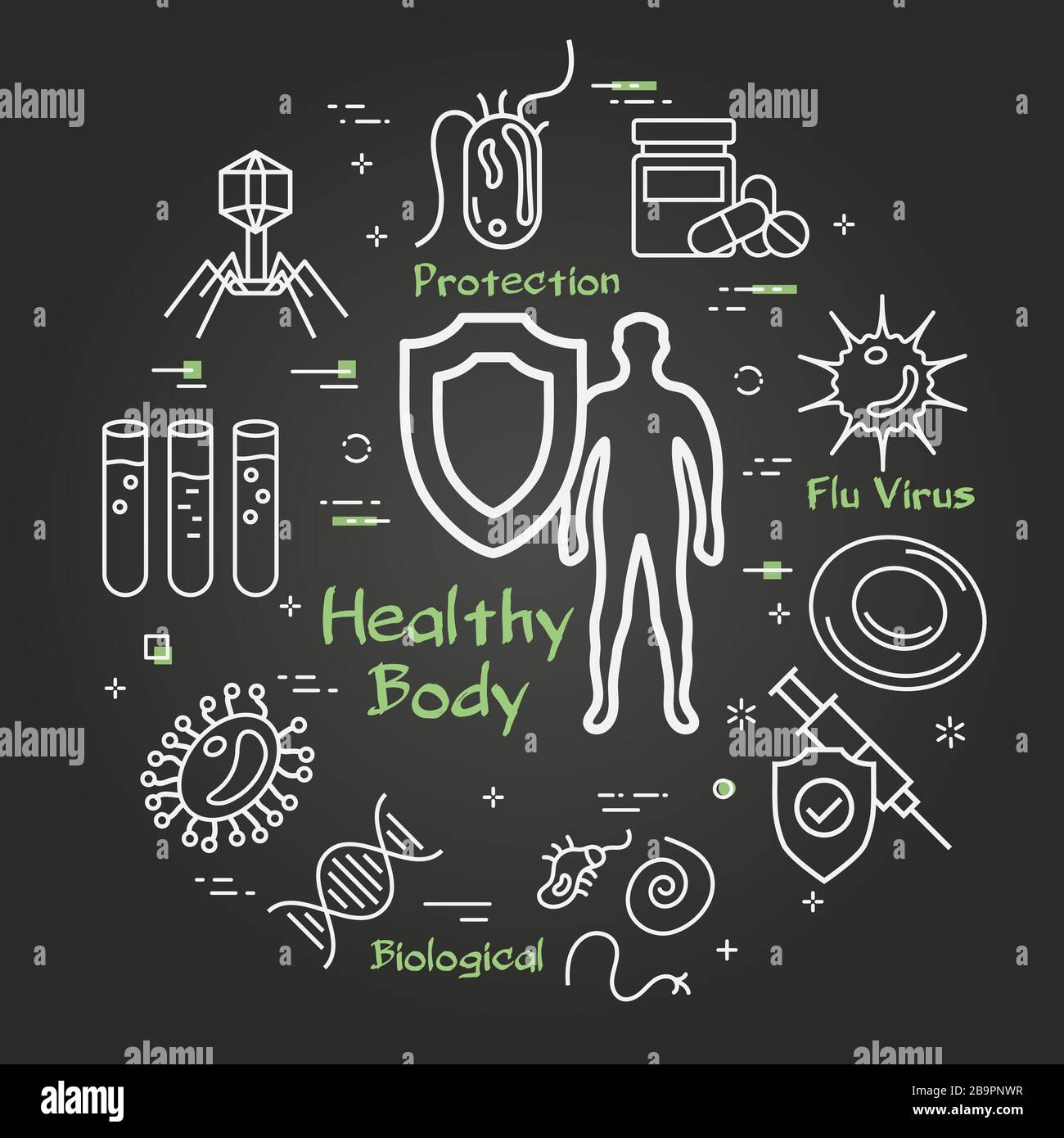 Vector black concept of bacteria and viruses - healhy body icon Stock Vector