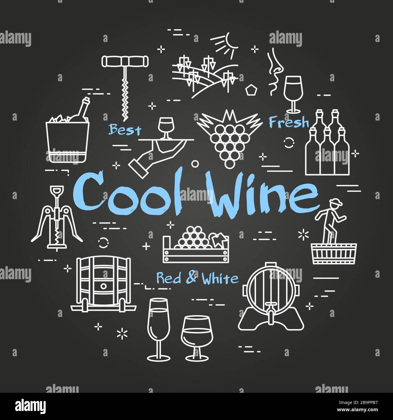 Vector black line round Cool Wine concept Stock Vector
