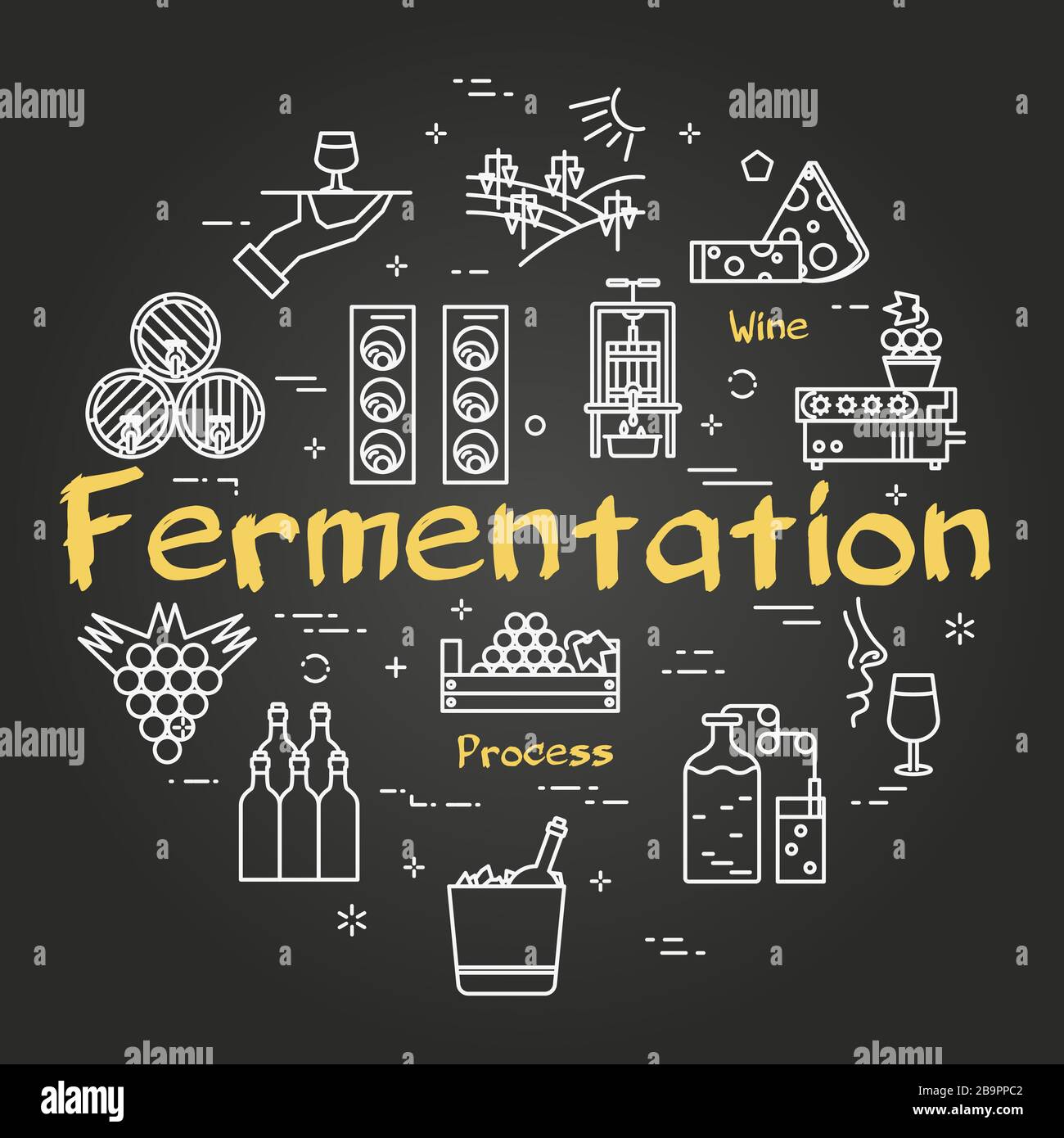 Vector black concept with icons showing wine making process Stock Vector
