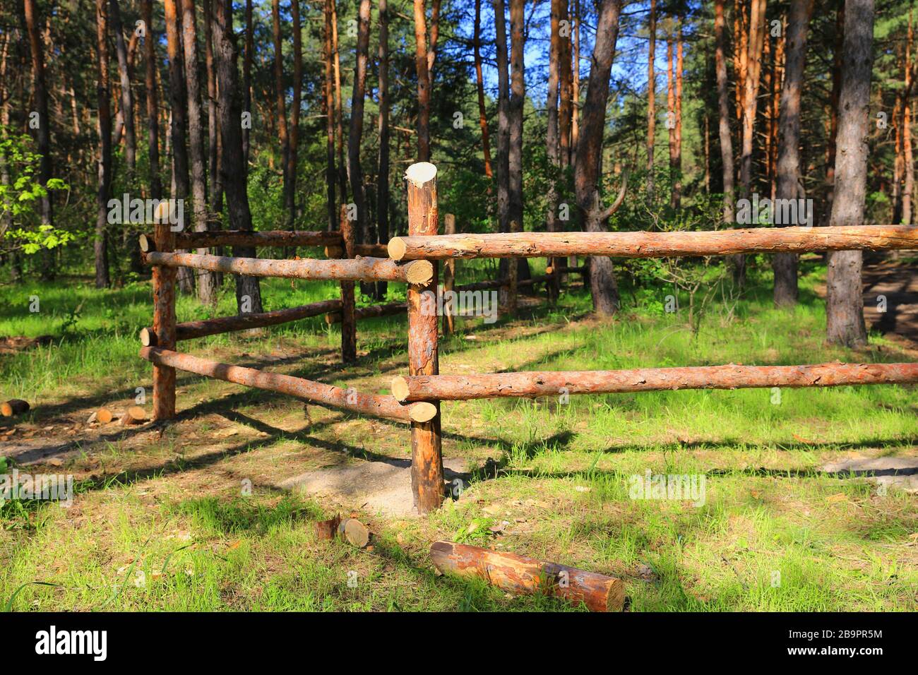 Meadow in forest wooden fence hi-res stock photography and images - Alamy