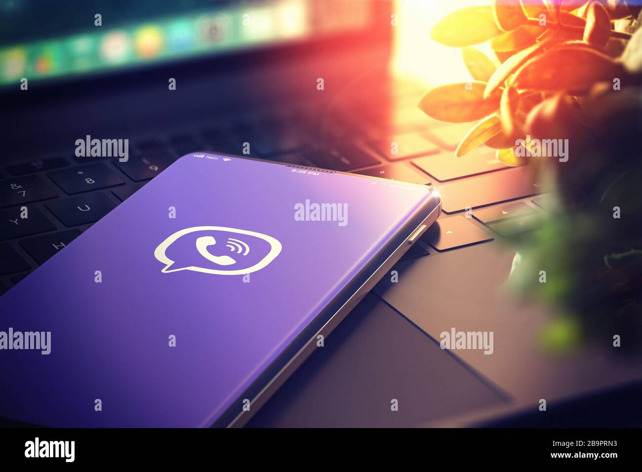KYIV, UKRAINE-JANUARY, 2020: Viber on Cellphone Screen. Viber Social Media is Most Popular Tool for Communication Sharing Information and Content Between People in Internet. Viber Concept. 3D Render. Stock Photo
