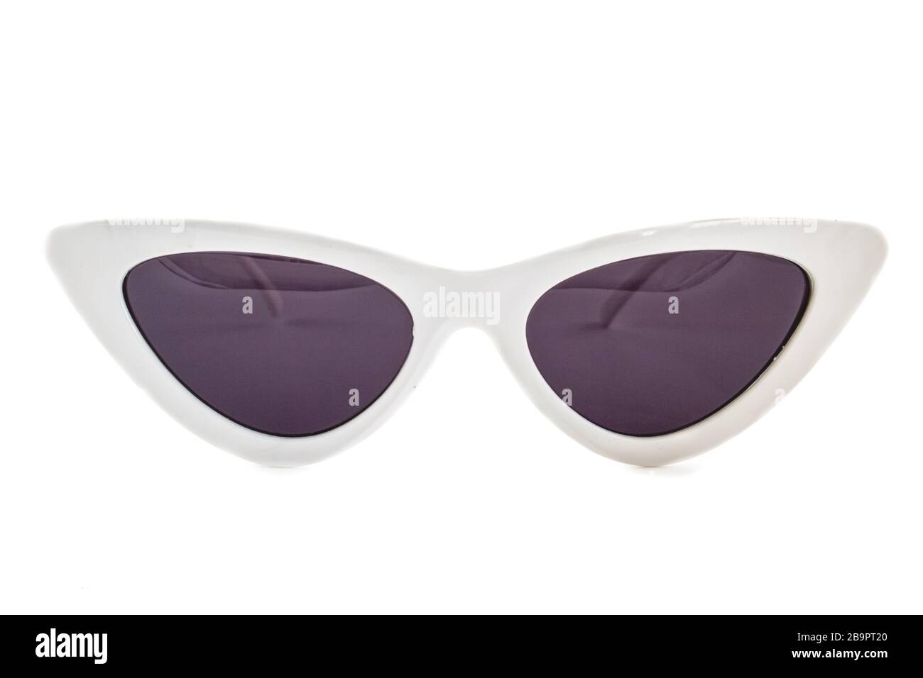 White cat eye sunglasses with triangle shape and black glass isolated