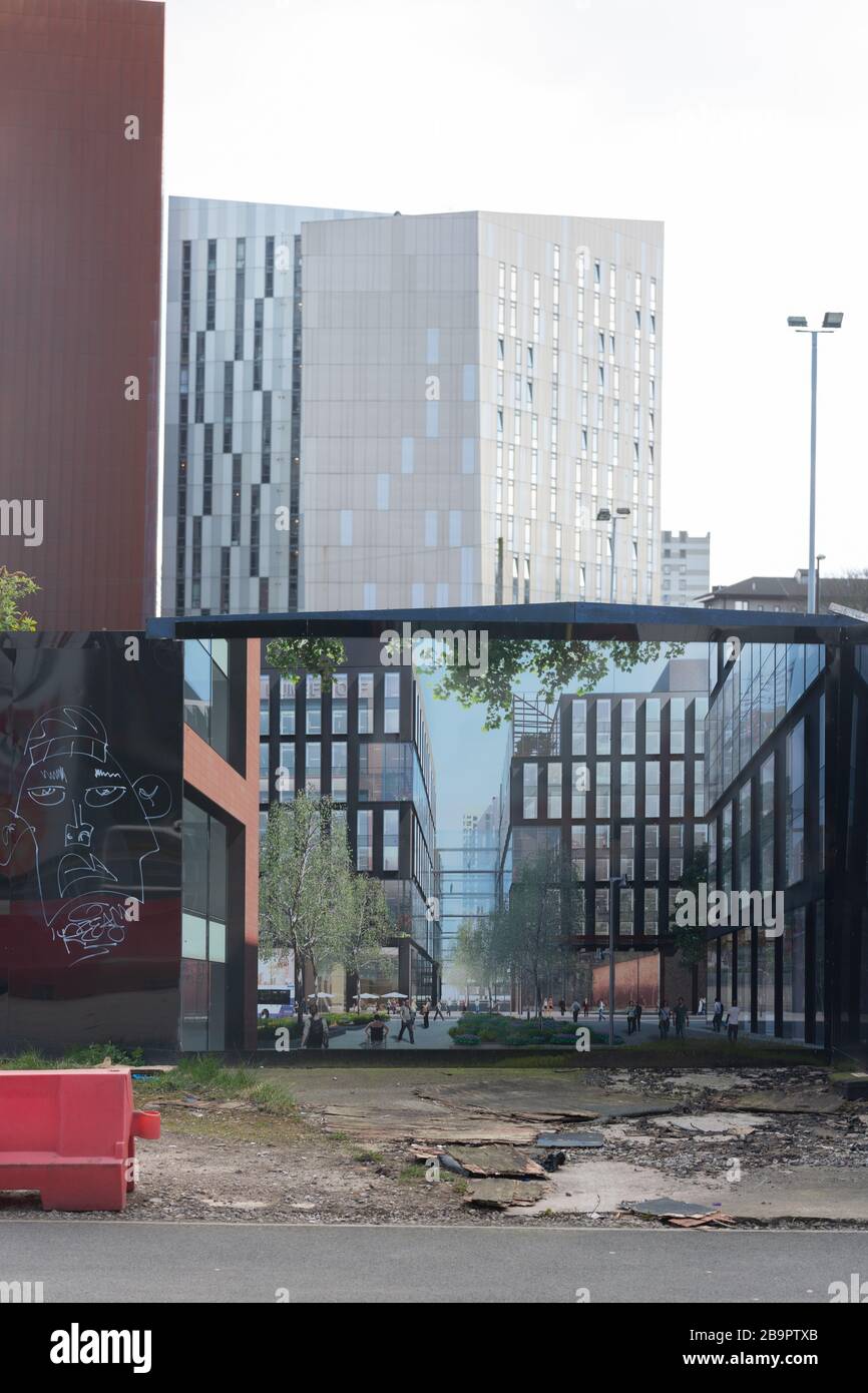 Manchester Redevelopment, building sight hoarding with redevelopment
