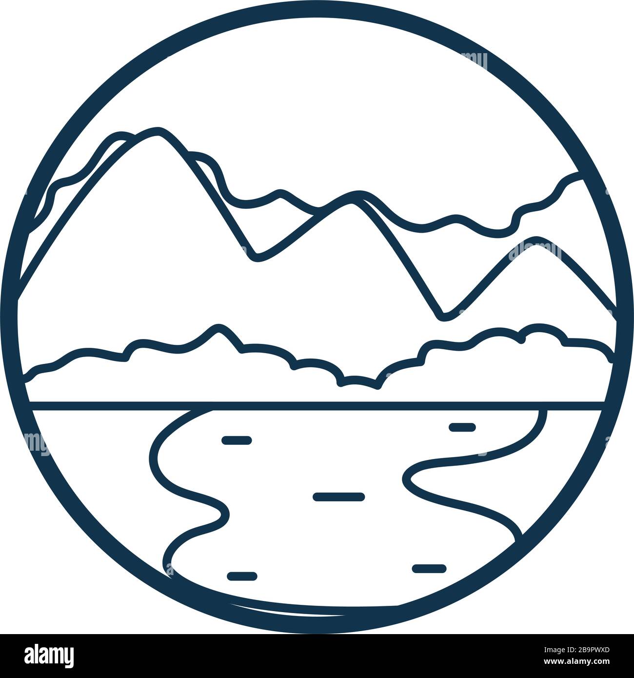 mountain and river line style icon design, Landscape nature earth eco ...