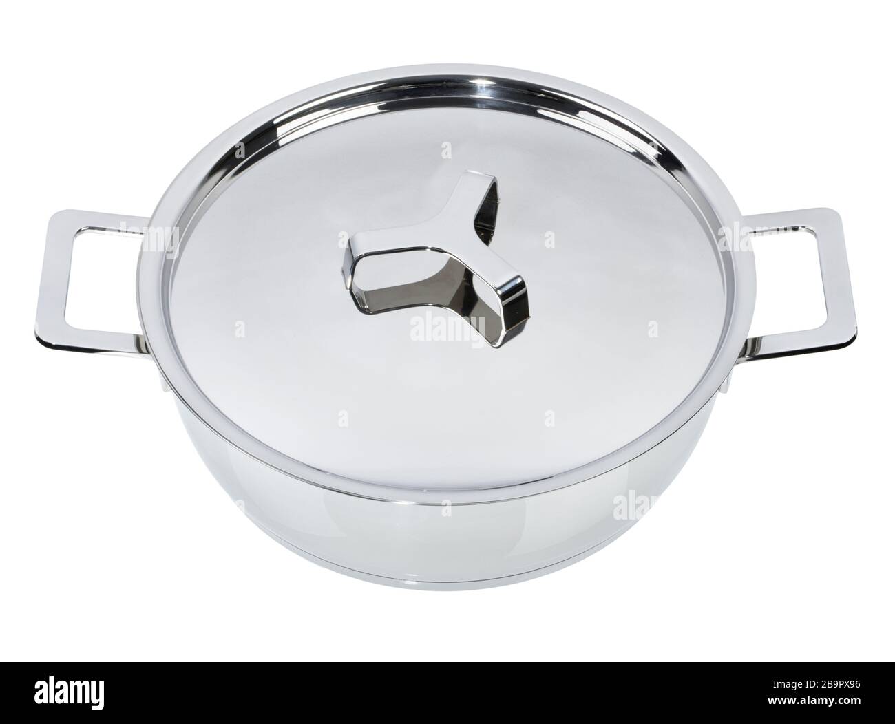 A stainless steel cooking pan with lid. Stock Photo