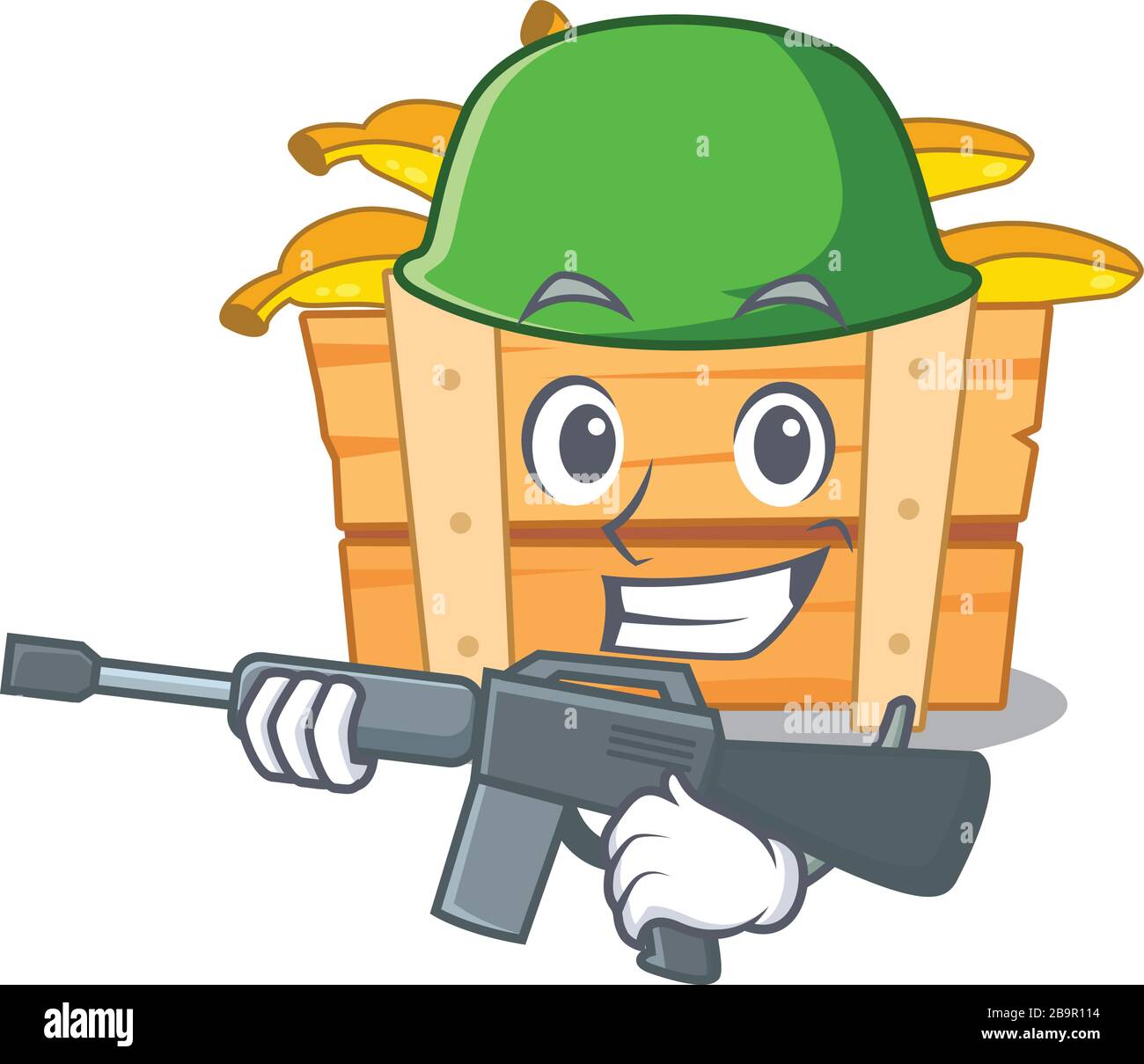 A picture of banana fruit box as an Army with machine gun Stock Vector