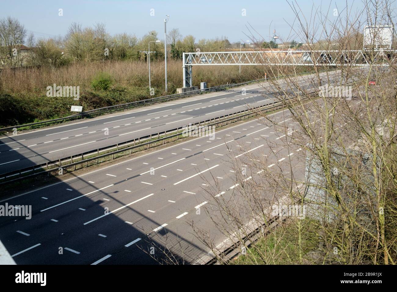 Very light traffic on the Bristol M4 for the UK Corvid 19 lockdown, day 1. Stock Photo