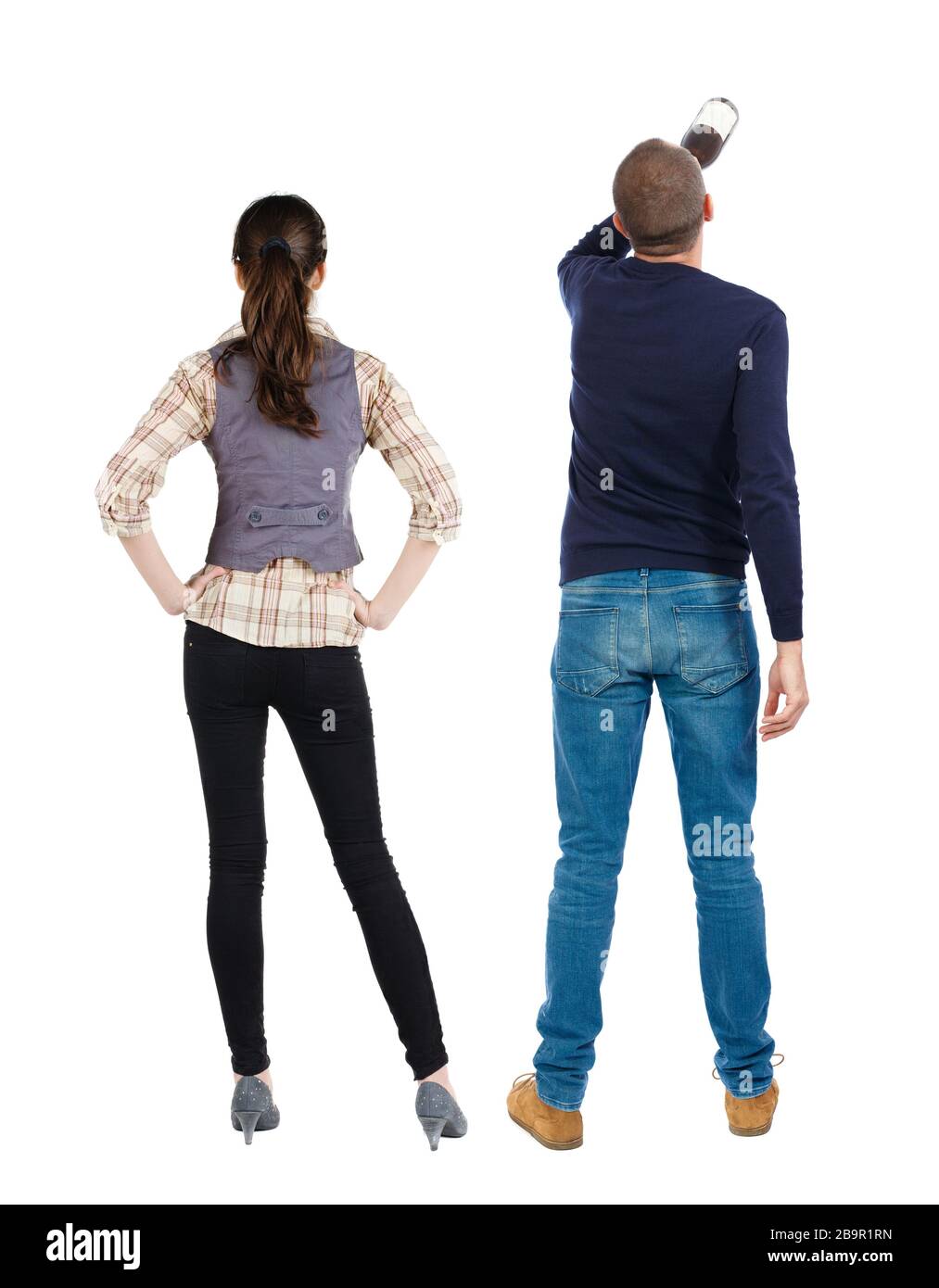 Back view couple in sweater. beautiful man and woman. Rear view people ...