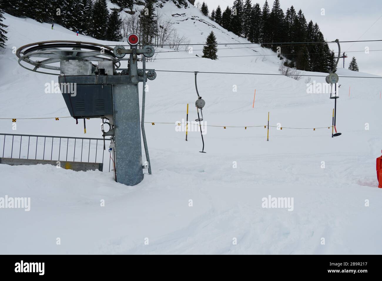 Ski tow or ski-lift for children in Hoch Ybrig Switzerland Stock Photo