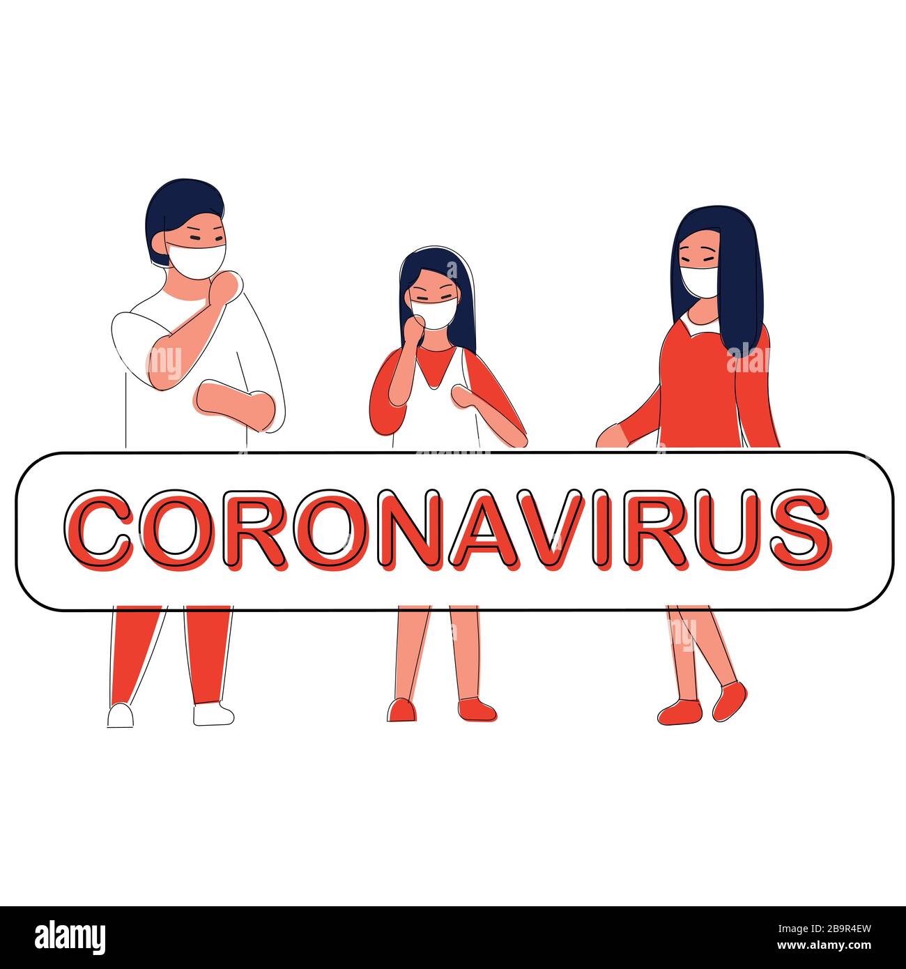Wuhan Novel coronavirus 2019-nCoV , women and men with medical face mask. Concept of coronavirus quarantine. The virus is like blots. Vector Stock Vector