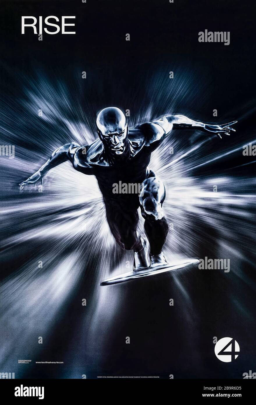 Fantastic 4: Rise of the Silver Surfer (2007) directed by Tim Story and starring Ioan Gruffudd, Michael Chiklis, Chris Evans, Julian McMahon and Jessica Alba. The powerful Silver Surfer helps the Fantastic Four against the cosmic entity Galactus that consumes whole planets. Stock Photo