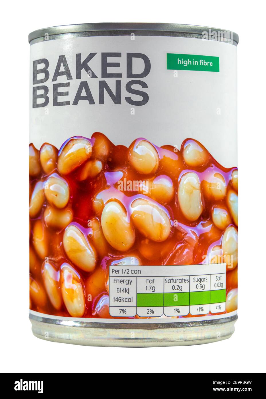 An Isolated Can Of (Non-Branded) Baked Beans In Tomato Sauce (A Traditional British Snack) Stock Photo