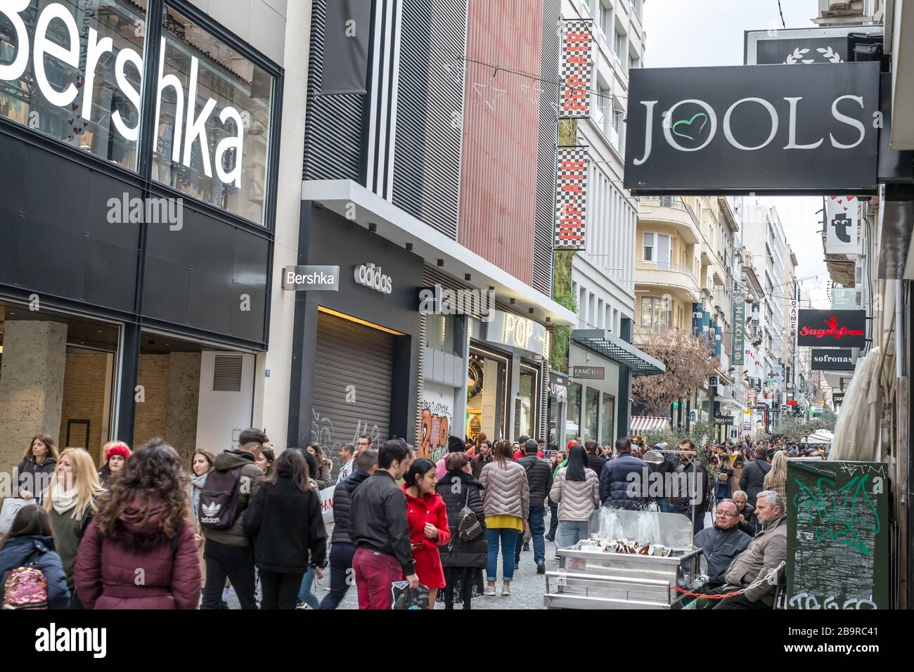 Athens, Greece - February 15, 2020. people walking the most famous street  in Athens with luxury shops, Ermou street Stock Photo - Alamy