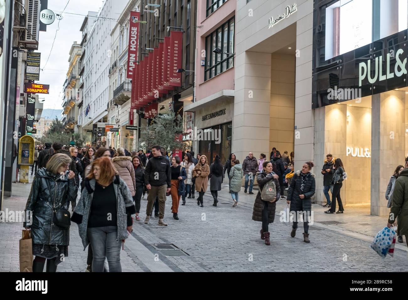 Athens, Greece - February 15, 2020. people walking the most famous street  in Athens with luxury shops, Ermou street Stock Photo - Alamy