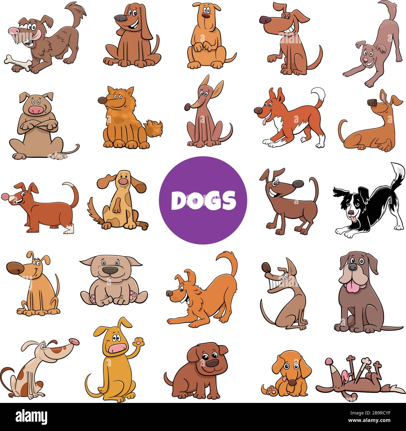 Cartoon Illustration of Dogs and Puppies Pet Animal Characters Large Set Stock Vector