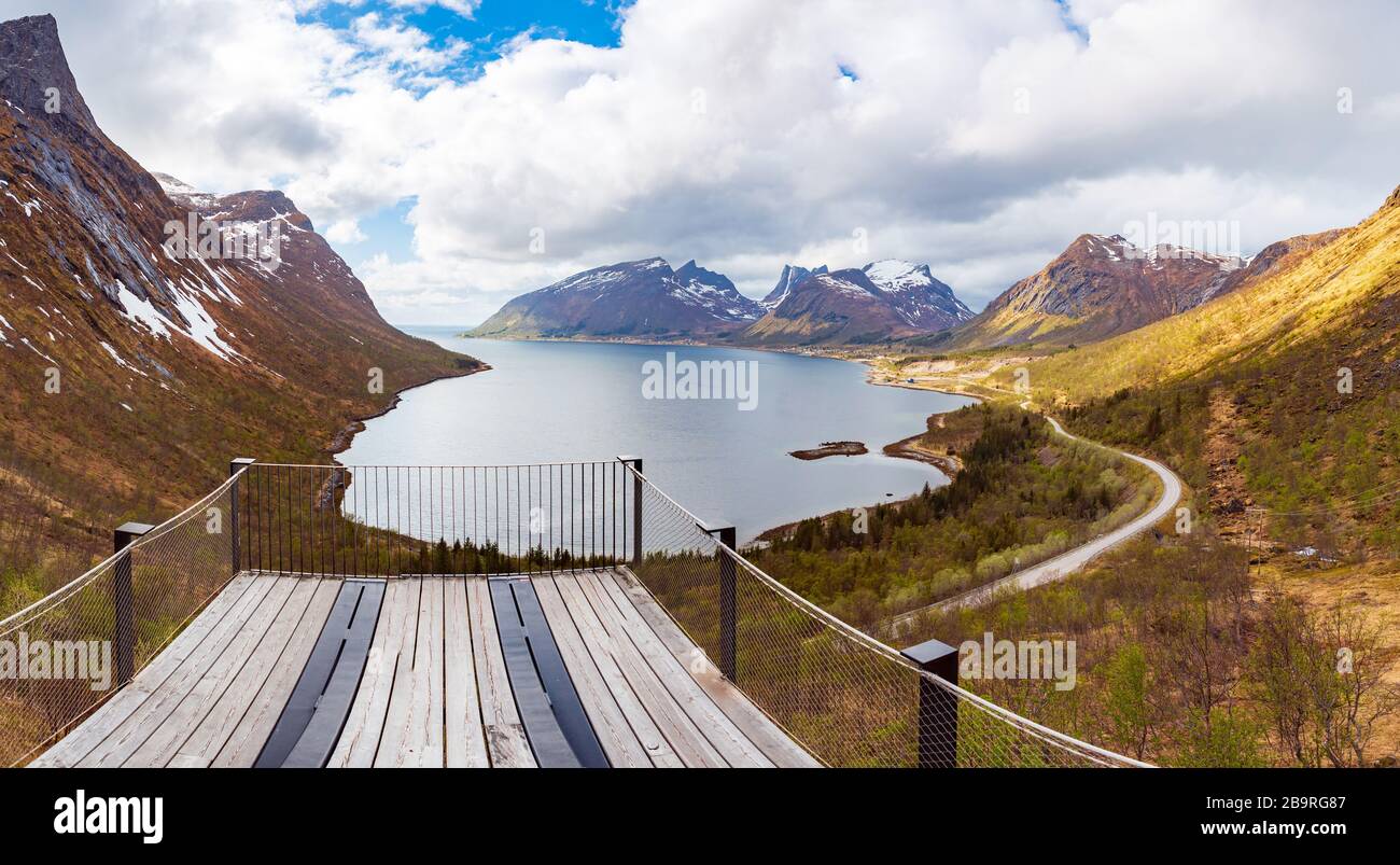 The landscape view of Senja Island beyond the Polar Circle in Norway Stock Photo