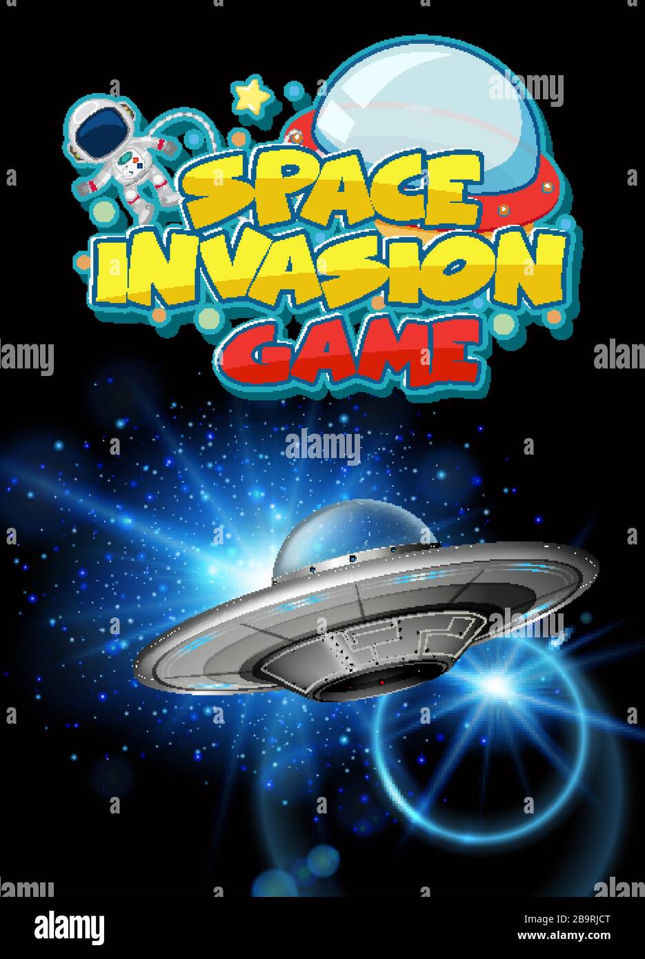 Scene with spaceship flying in the dark galaxy illustration Stock ...