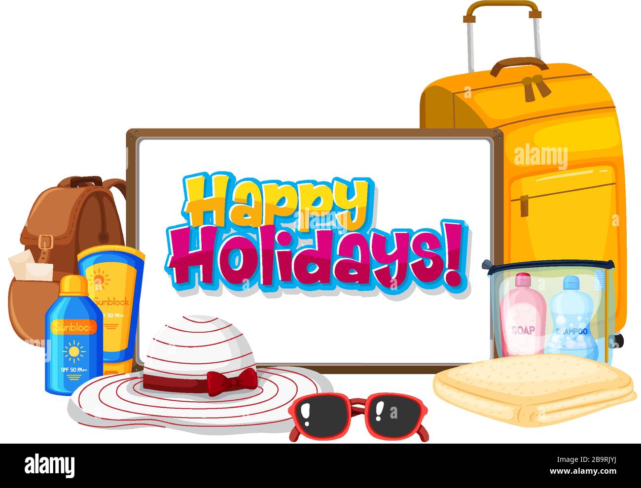 font-design-template-for-word-happy-holidays-with-summer-items