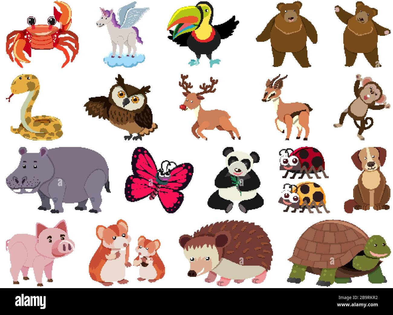 Large set of wild animals on white background illustration Stock Vector ...