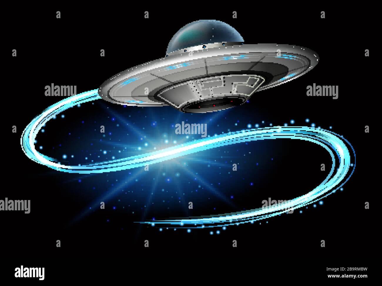 Scene with spaceship flying in the dark galaxy illustration Stock ...