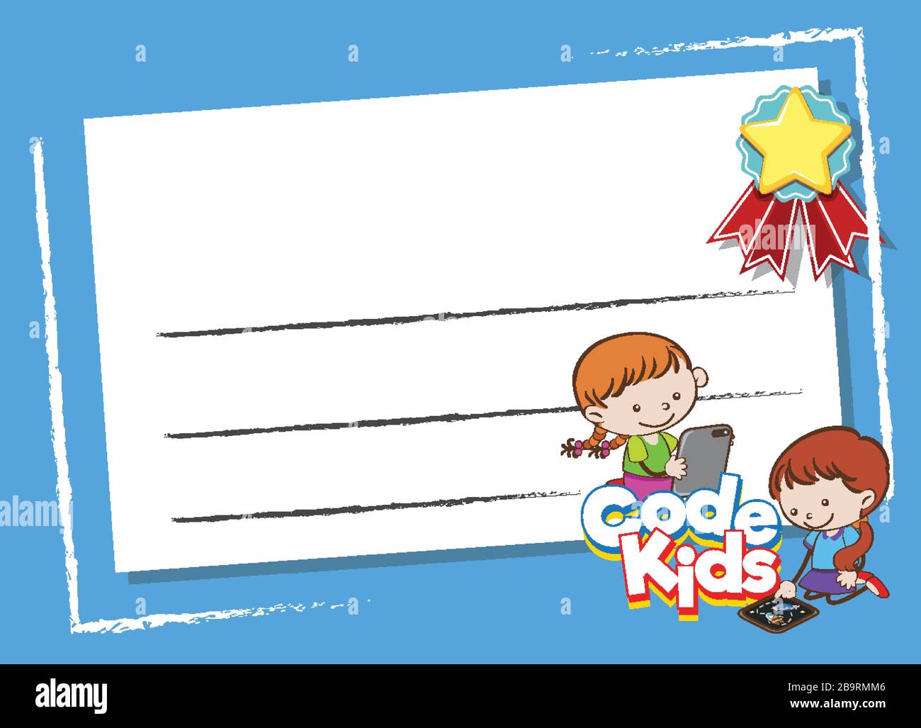Background design template with kids using computer illustration Stock ...