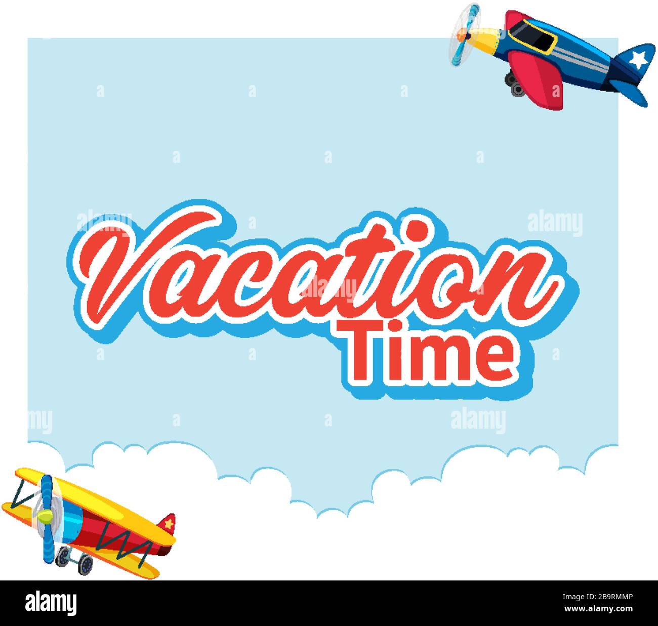Font design template for word vacation time wtih planes flying ...