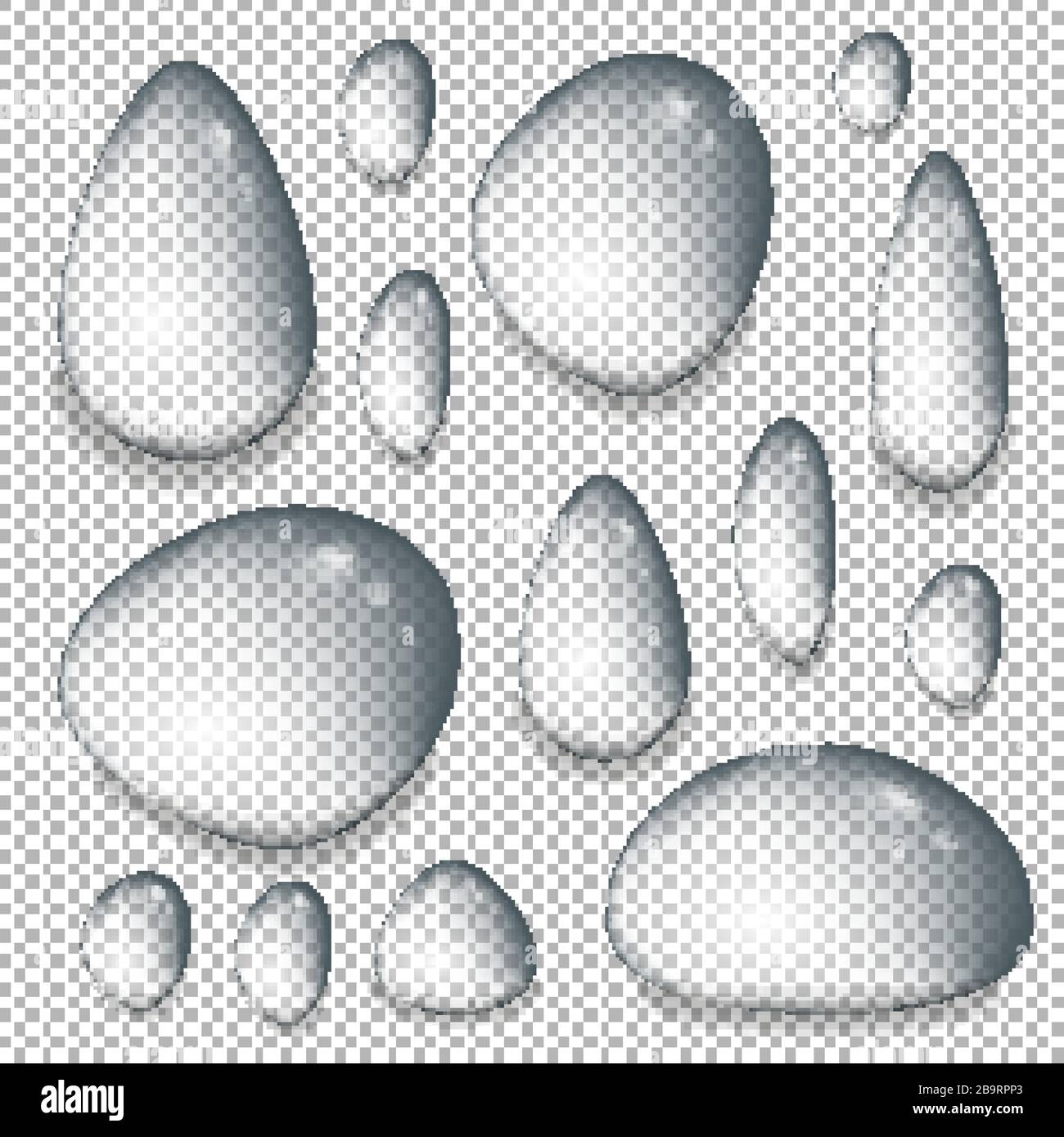 Set of different shapes of water drops on transparent background ...