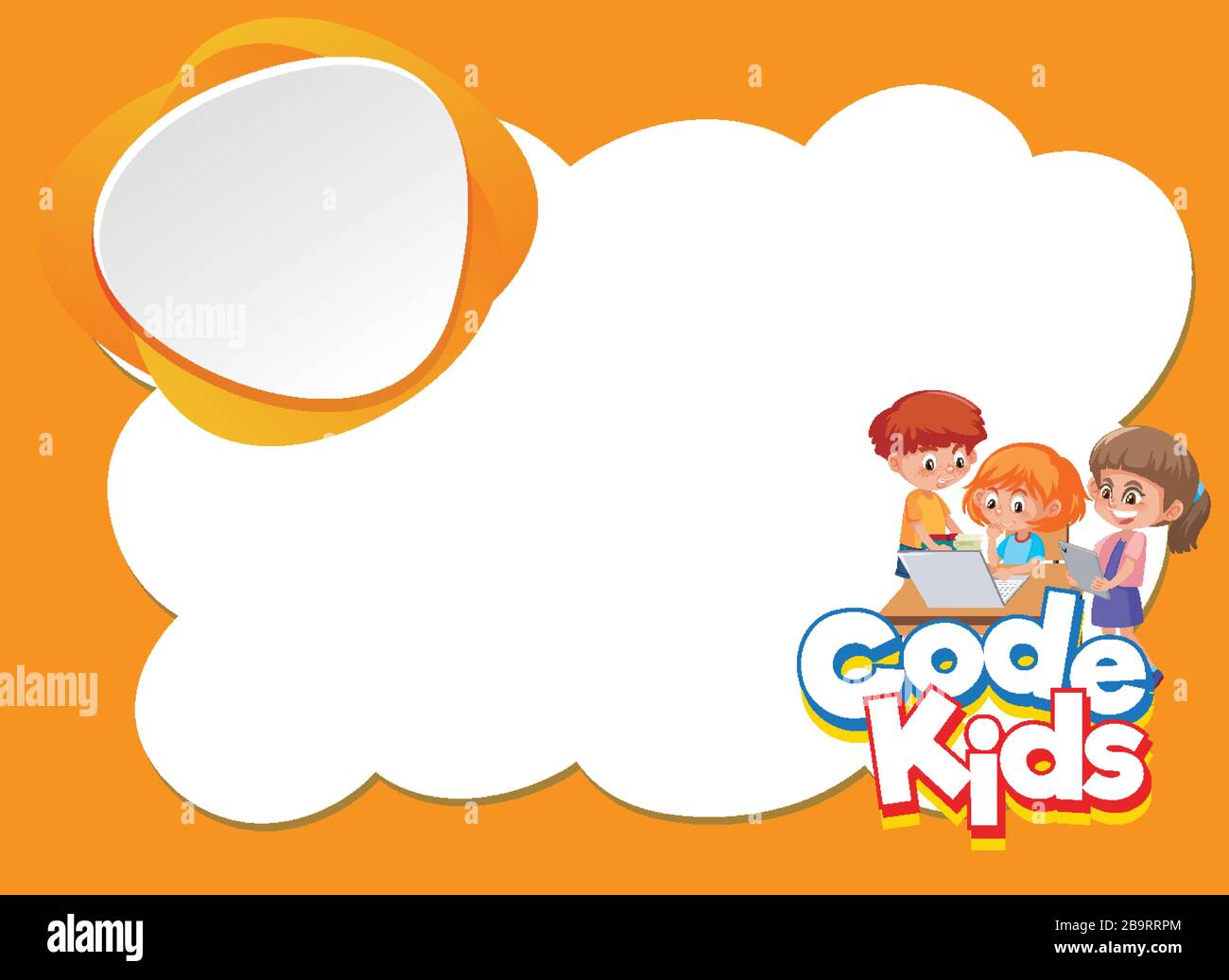 Background design template with children using computer illustration ...