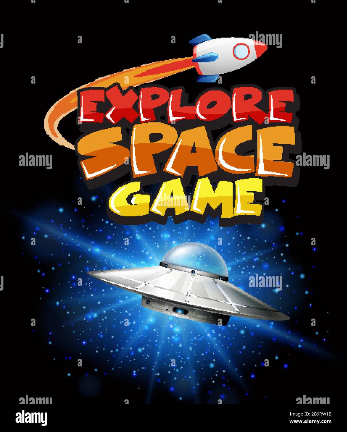 Scene with spaceship flying in the dark galaxy illustration Stock ...