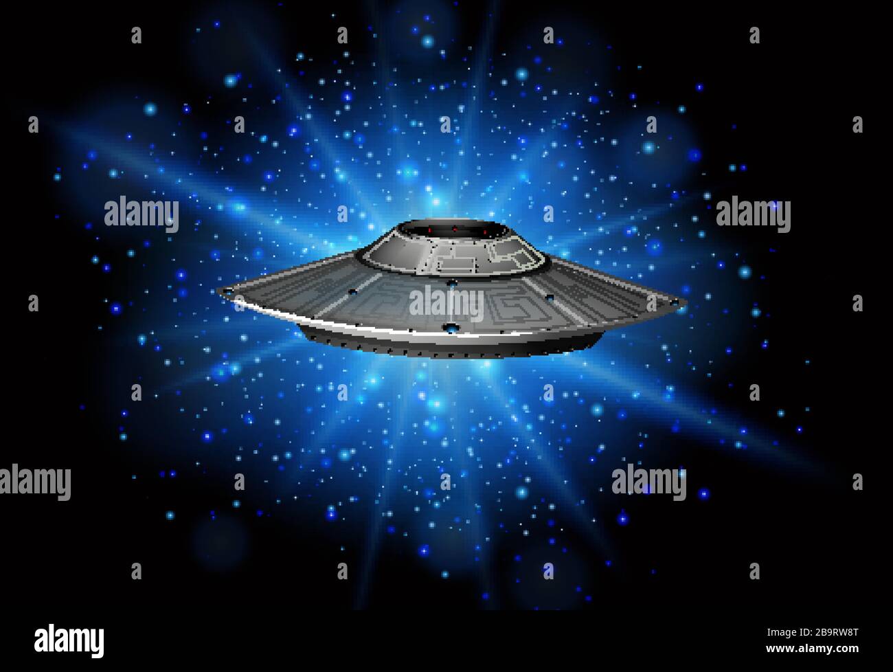 Scene with spaceship flying in the dark galaxy illustration Stock ...