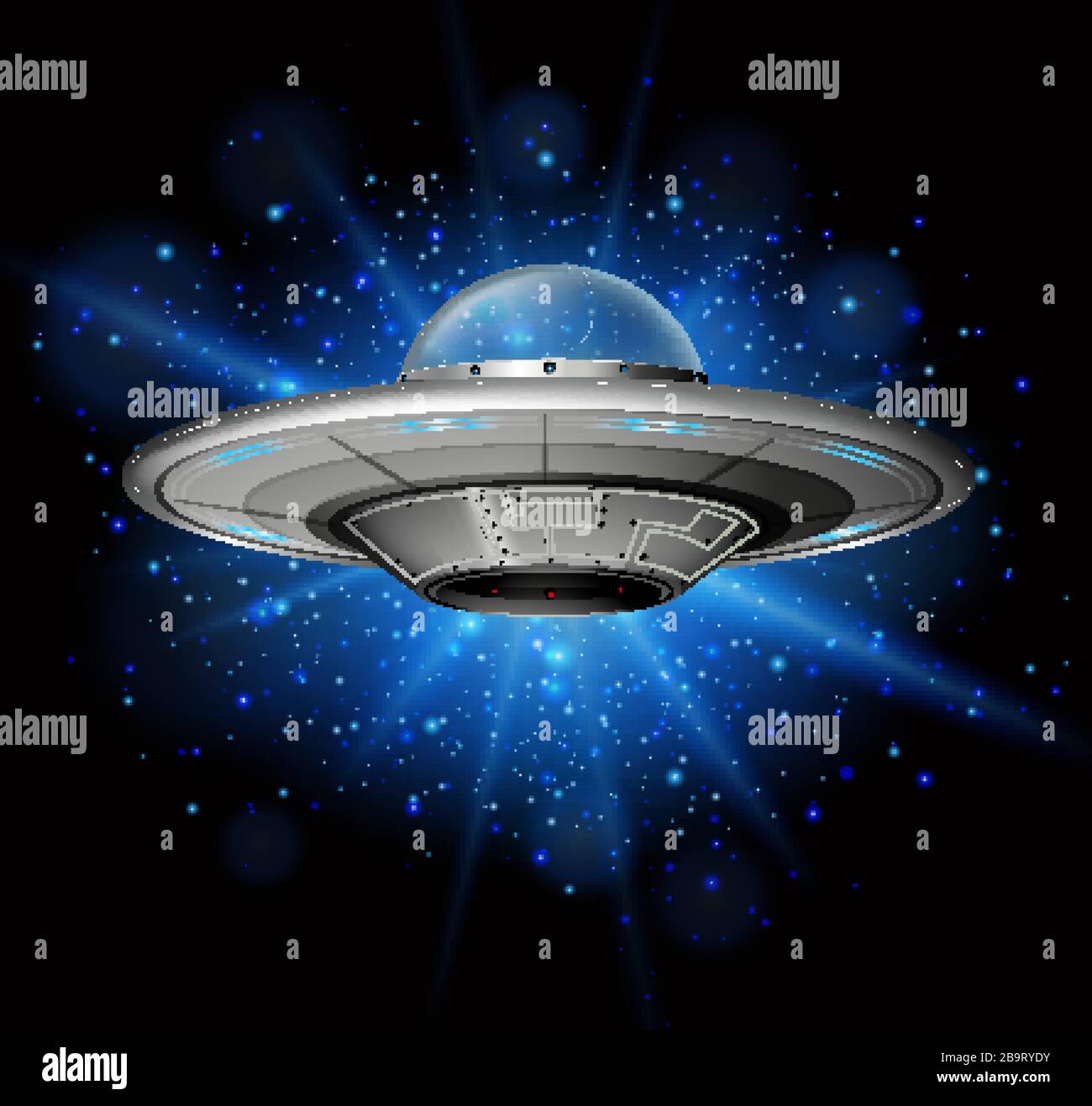 Scene with spaceship flying in the dark galaxy illustration Stock ...