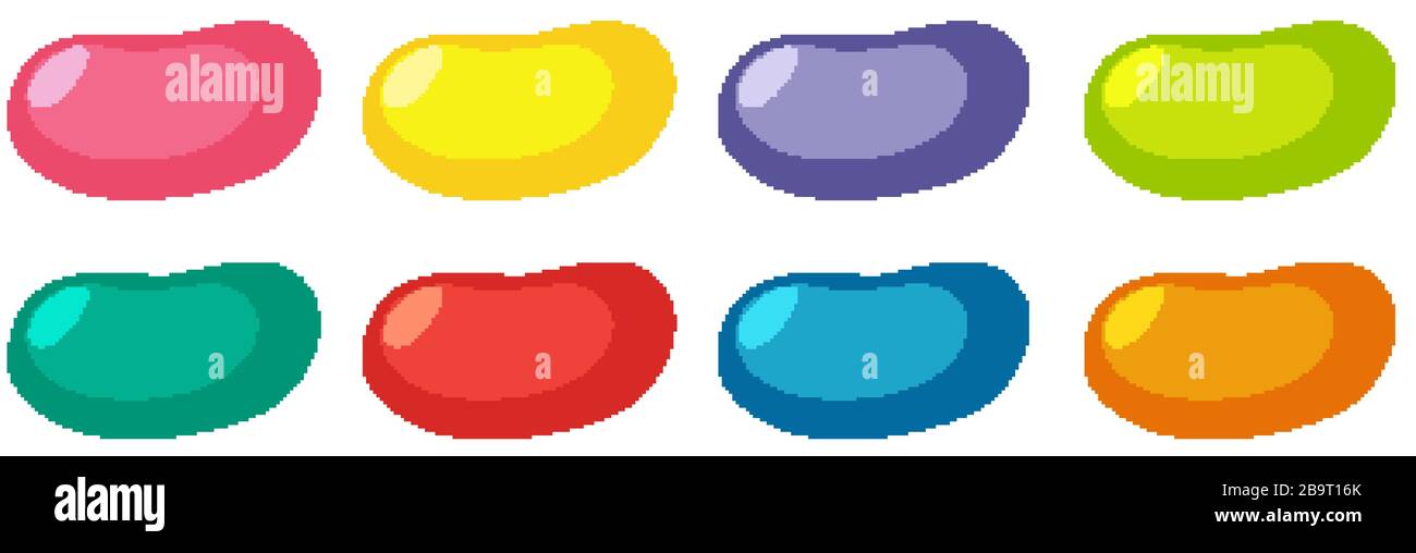 Set of different colors jelly beans on white background illustration